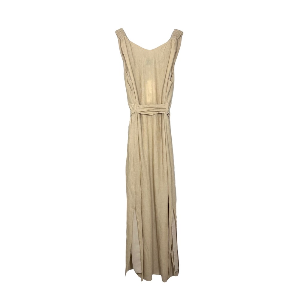 Nanushka Lily Sand Pleat Voile Belted Sleeveless Maxi Dress Beige Medium NWT - Picture 3 of 15